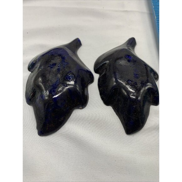 Set Of 2 Handcrafted Vintage Leaf-Shaped Enamel Trinket Dishes Floral Design - Picture 5 of 7